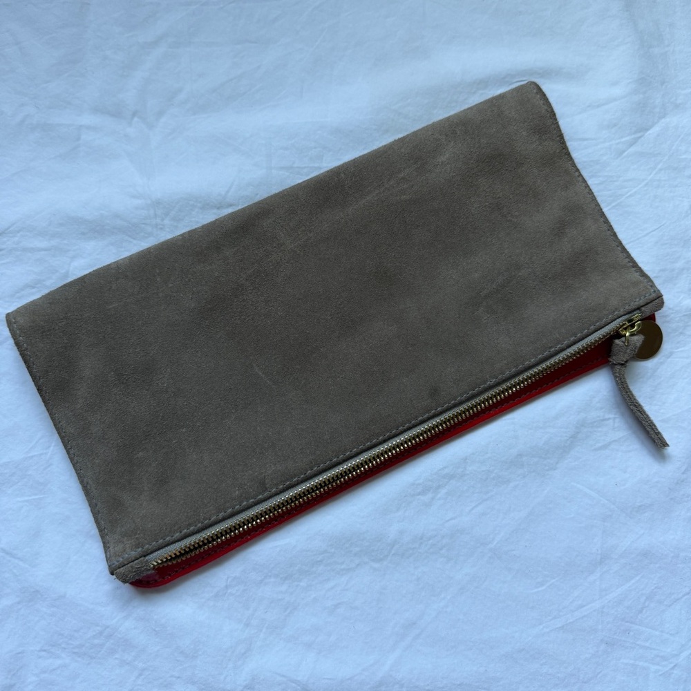 Clare V. Navy Blue, Red & White Stripe Leather Suede Clutch w/ Charm, Size M - Picture 5 of 5